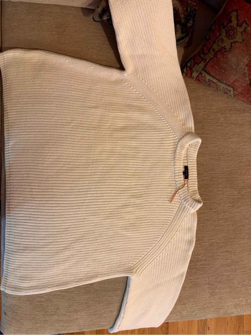 Quince White Cotton Ribbed Crewneck Sweater